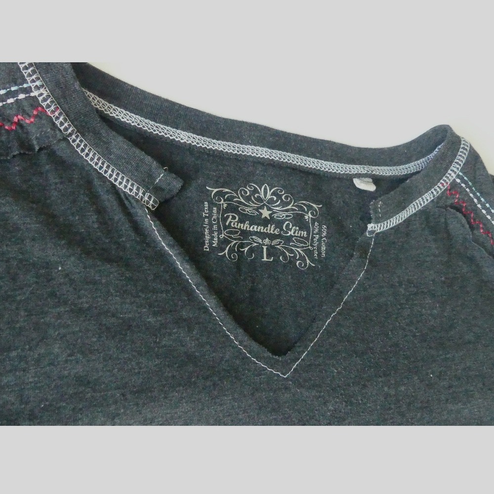 Panhandle Slim Big Chief Leather Goods Fringe Graphic Top Western Gray Womens L - Picture 4 of 8
